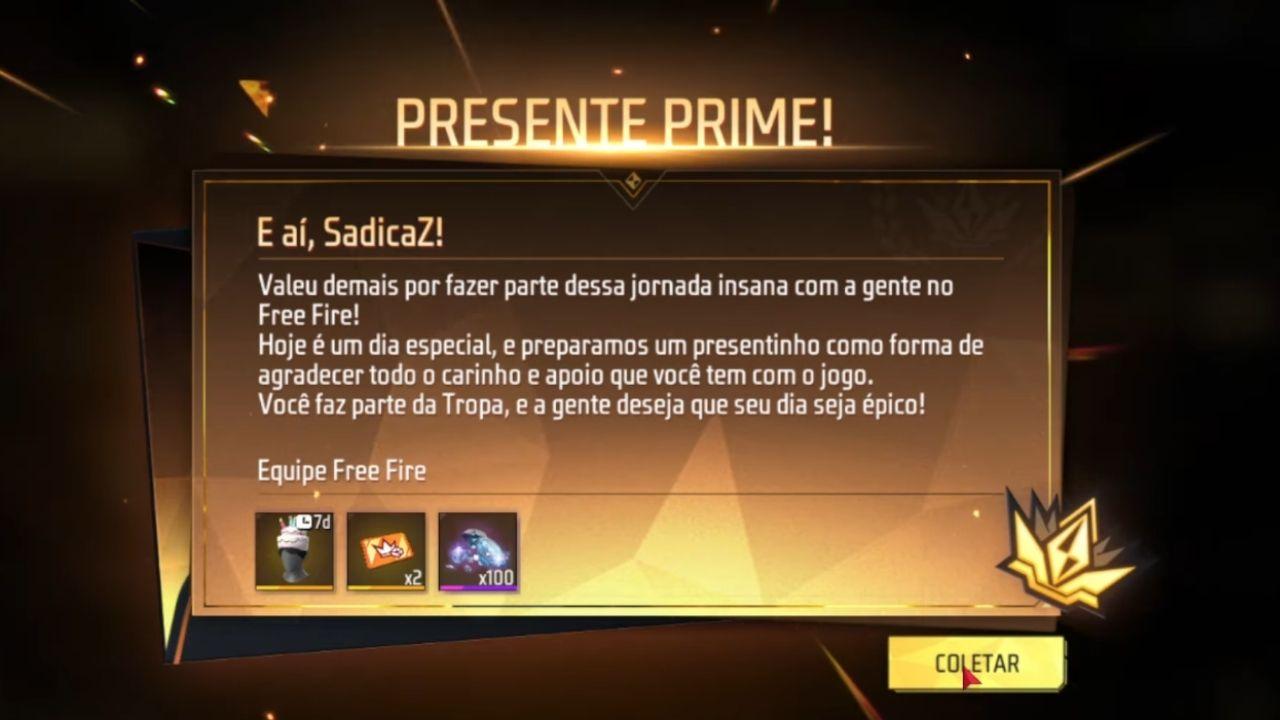 100 diamantes gratis en Prime Free Fire