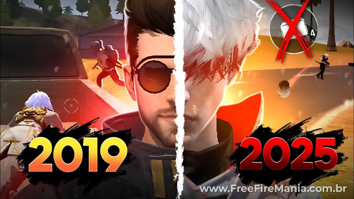 Comparativo visual Free Fire 2019 vs 2026