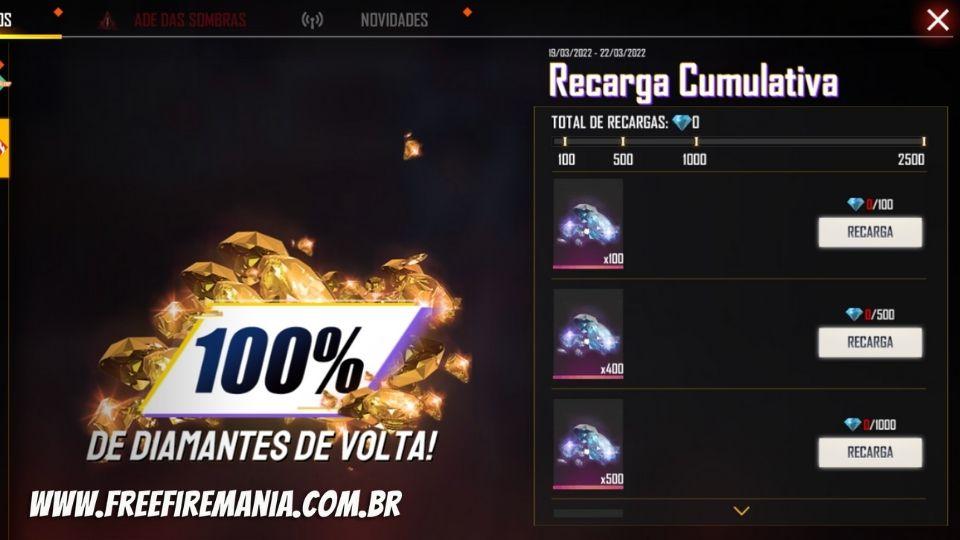 Free Fire: evento de recarga dá bônus de até 100% em diamantes