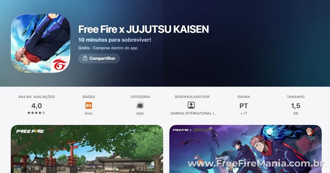 Free Fire classificação 14 anos App Store Brasil