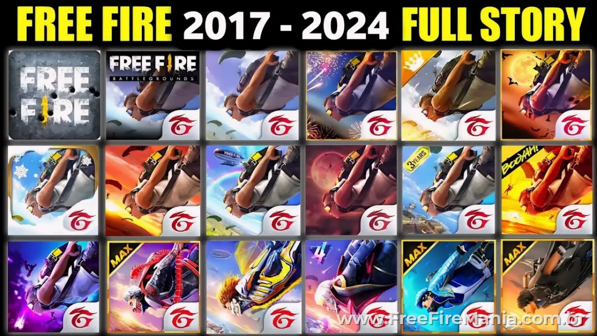 Linha do tempo da evolução do Free Fire de 2018 até 2026