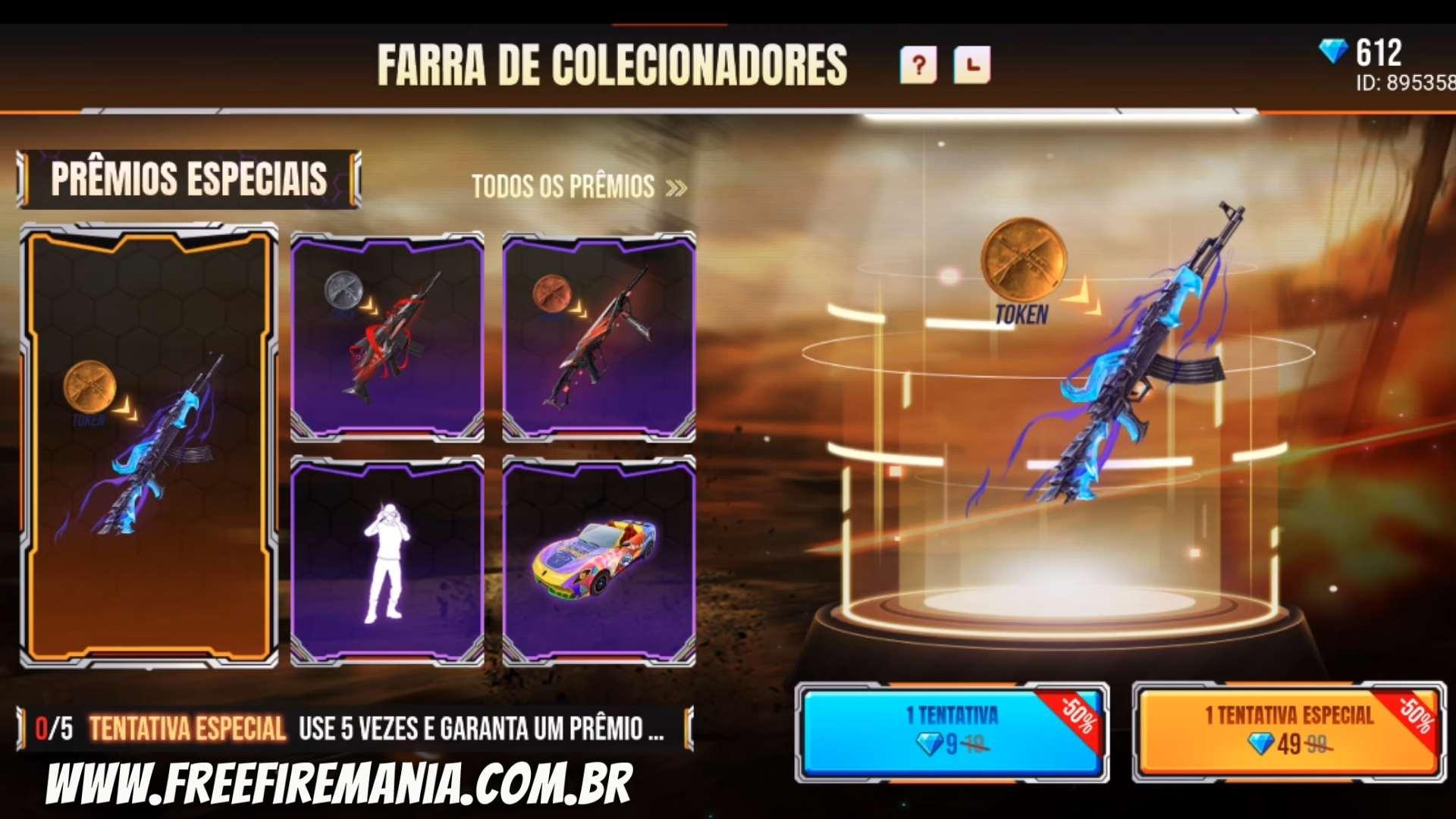 Tela do evento Farra de Colecionadores no Free Fire