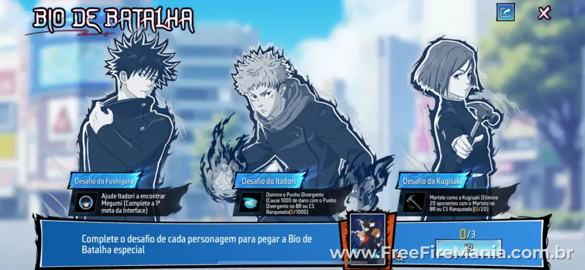 Miss&atilde;o de Jujutsu no Free Fire com Punho Divergente