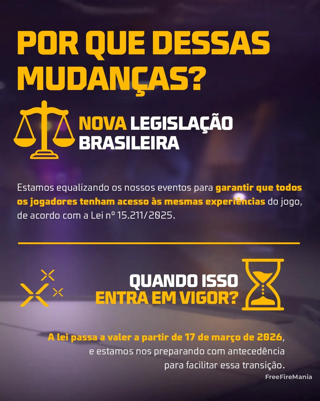 Lei n&ordm; 15.211/2025 muda menu royale do Free Fire
