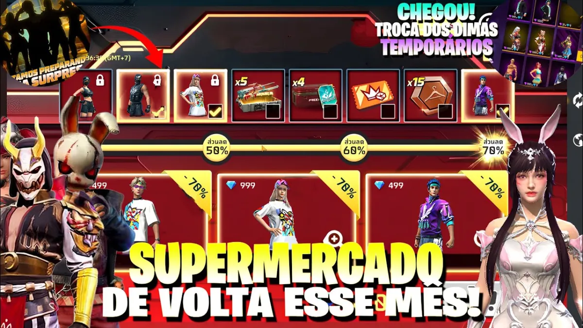 Supermercado Turbo do Free Fire com diamantes e descontos