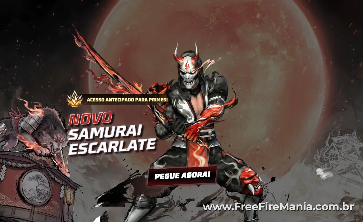 Conjunto Guerreiro Escarlate no Vira-Carta Free Fire