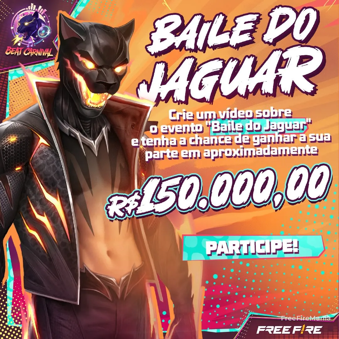 Evento Baile do Jaguar no Free Fire com campanha oficial de v&iacute;deos