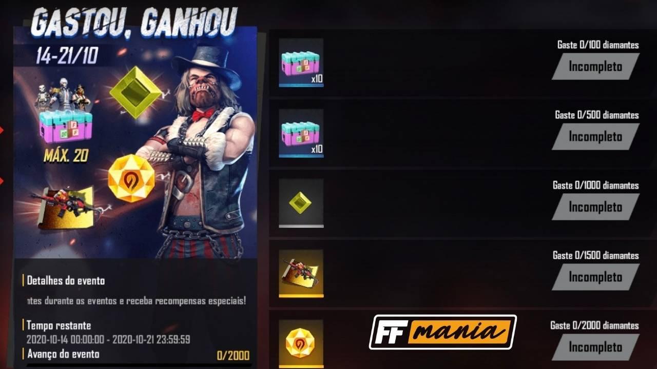 Itens do evento Gastou, Ganhou Free Fire