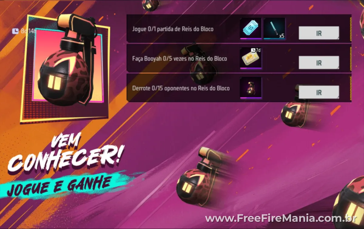Skin da Granada Baile Explosivo no Free Fire durante o evento Baile do Jaguar