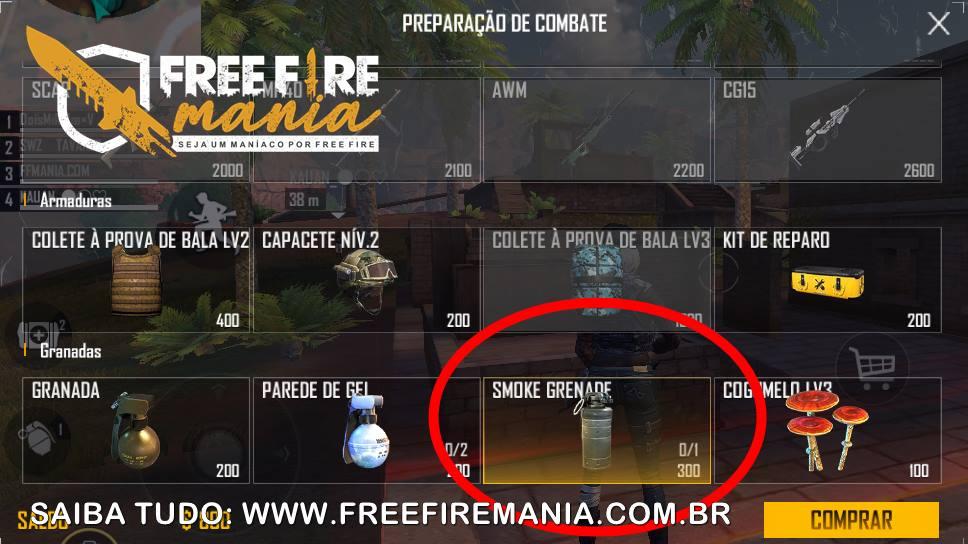 granada fumaca atualizacao free fire