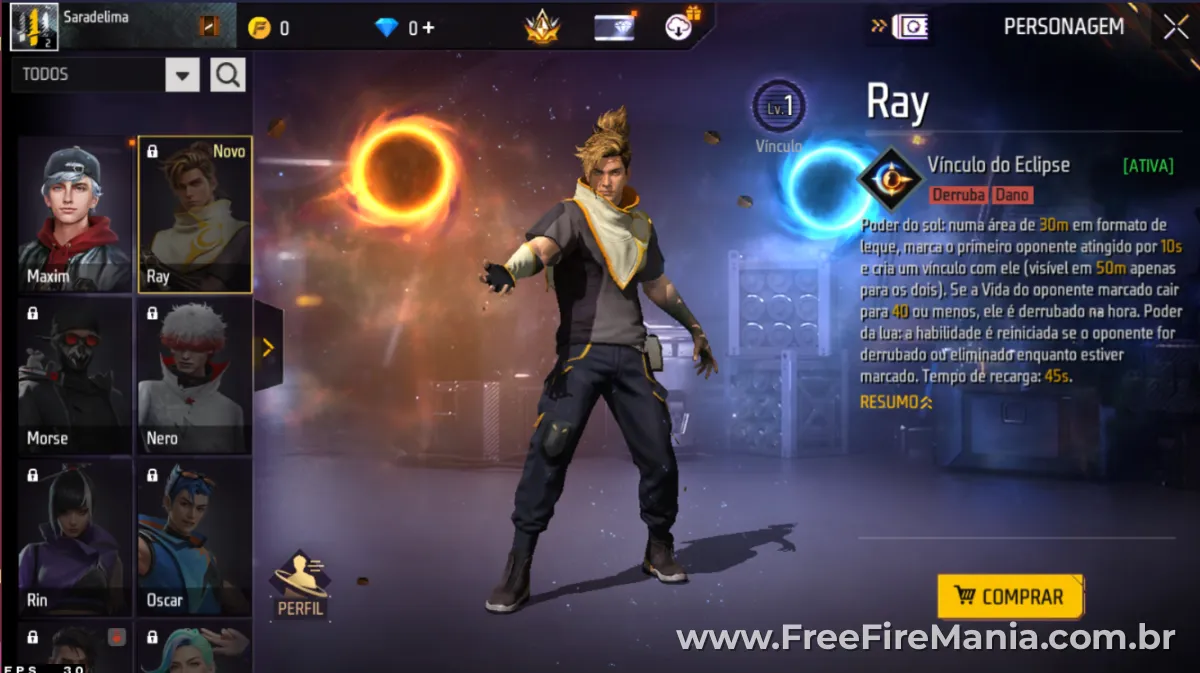 Personagem Ray Free Fire habilidade agressiva multi kills