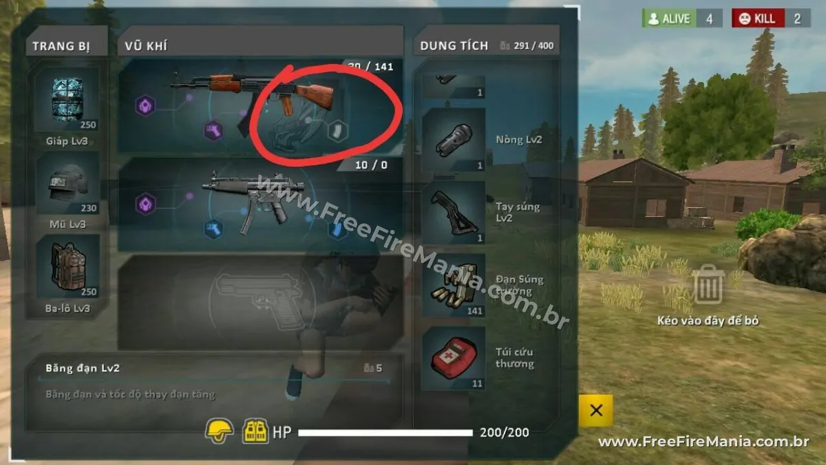 Inventário da versão antiga do Free Fire em 2017