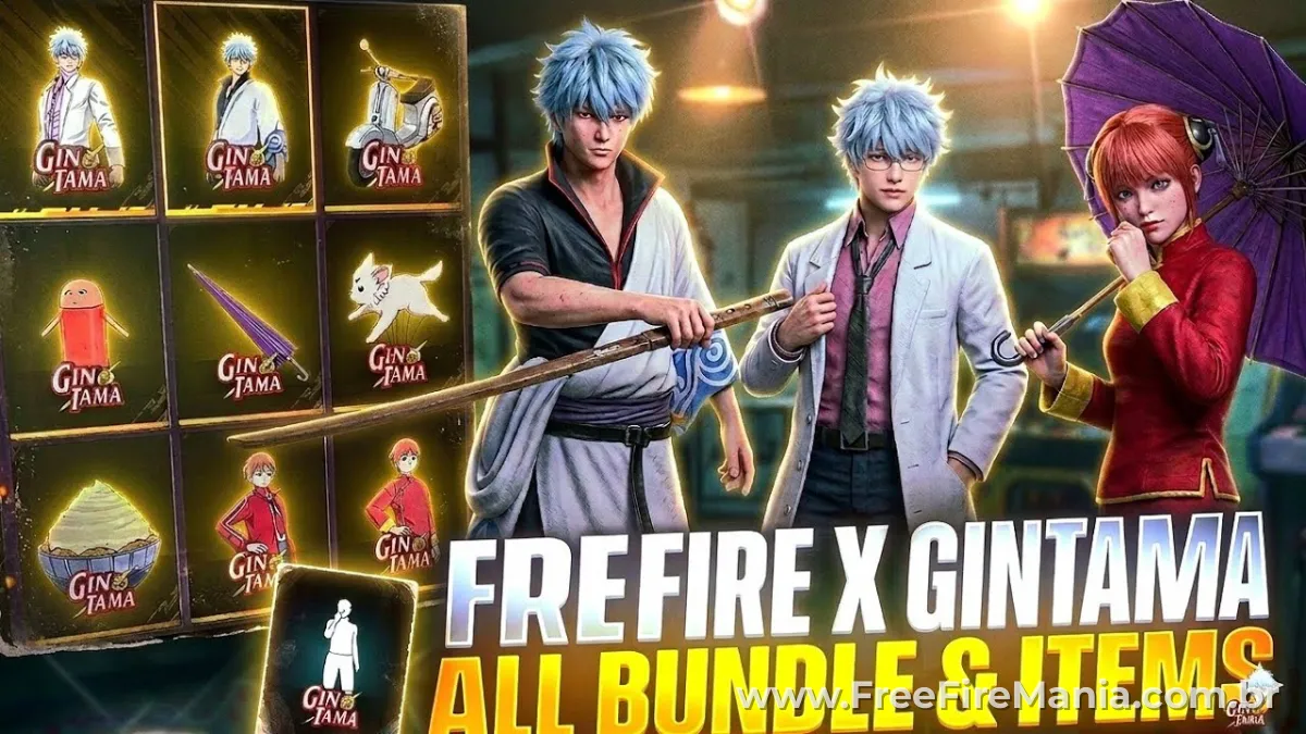 Itens da parceria Free Fire x Gintama