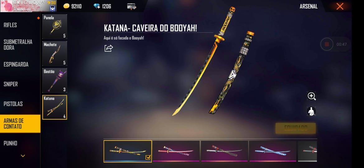 Katana Caveira do Booyah Free Fire