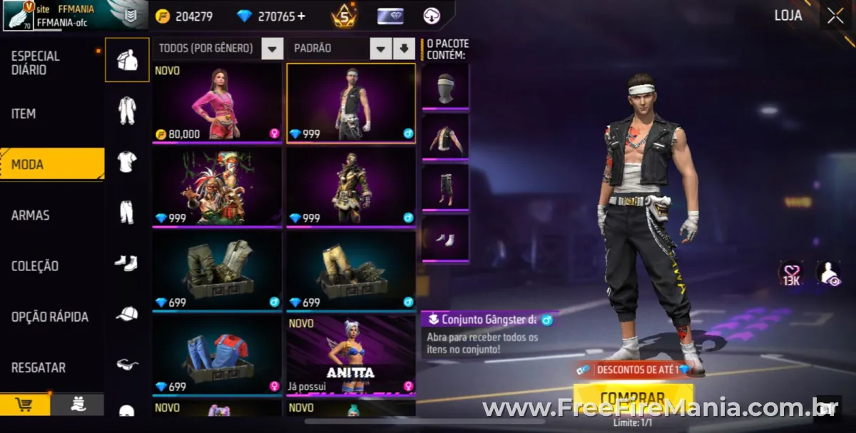 Loja do Free Fire garante itens a preço fixo