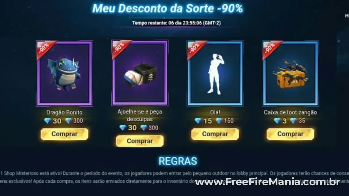 Primeira Loja Misteriosa do Free Fire com itens e descontos