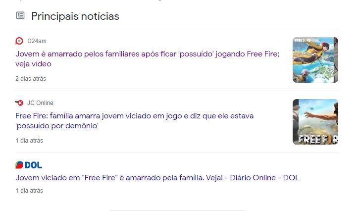 notícias do jovem possuído pelo demônio por culpa do Free Fire