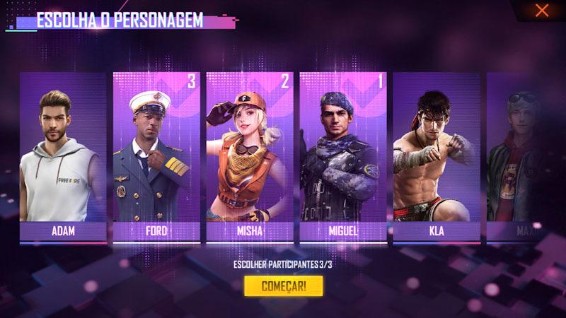 missão de exploração, seleção de personagens