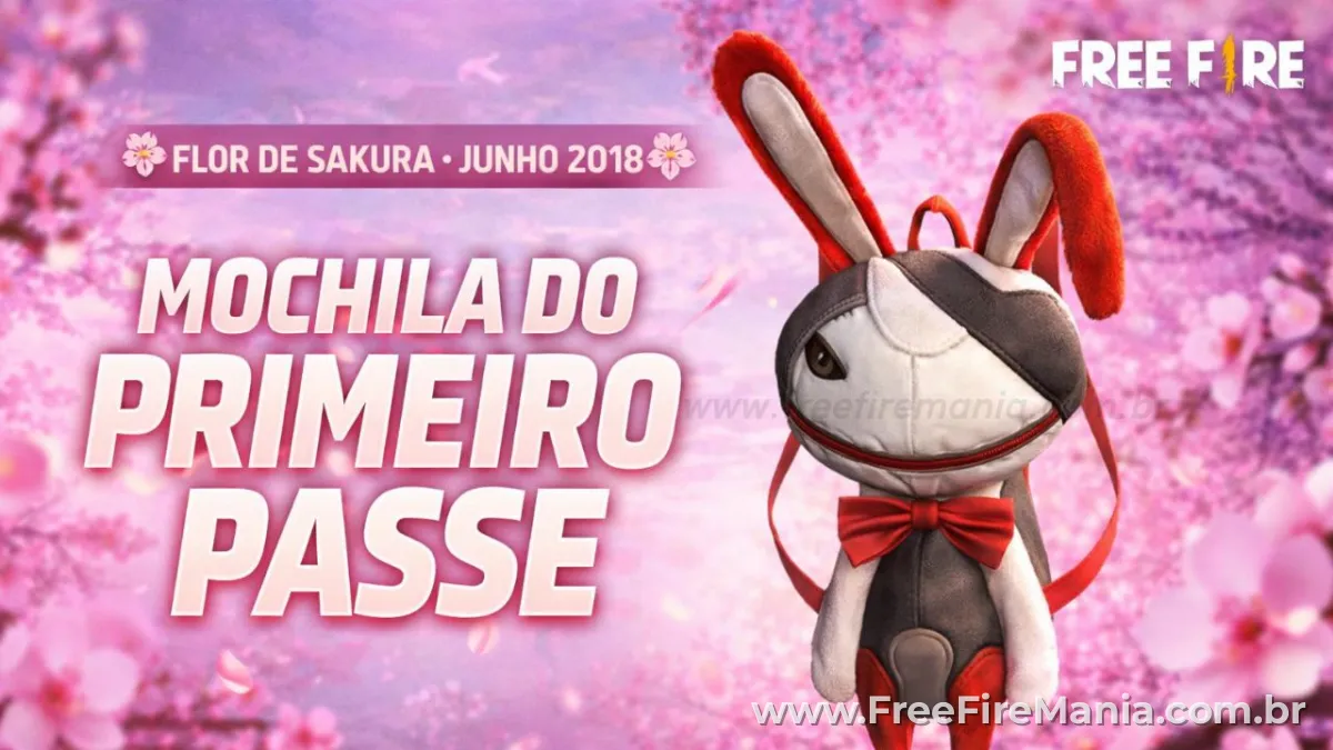 Mochila de coelho do primeiro passe Free Fire Flor de Sakura 2018