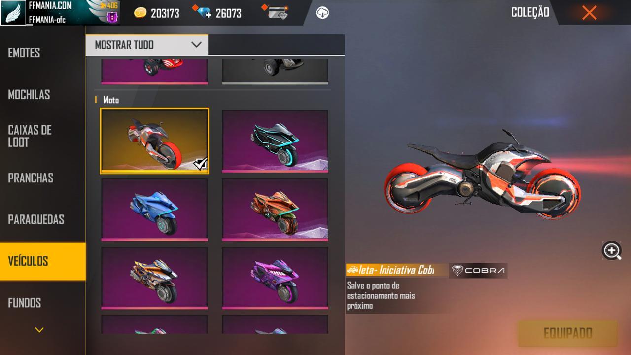 Motocicleta Iniciativa Cobra no Free Fire