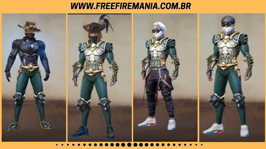 Combinação de Roupas e Skins Dragão Marinho Free Fire