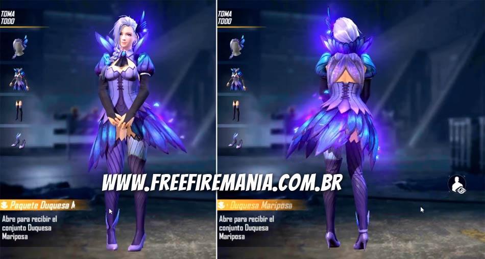 pacote com a skin duquesa borboleta free fire