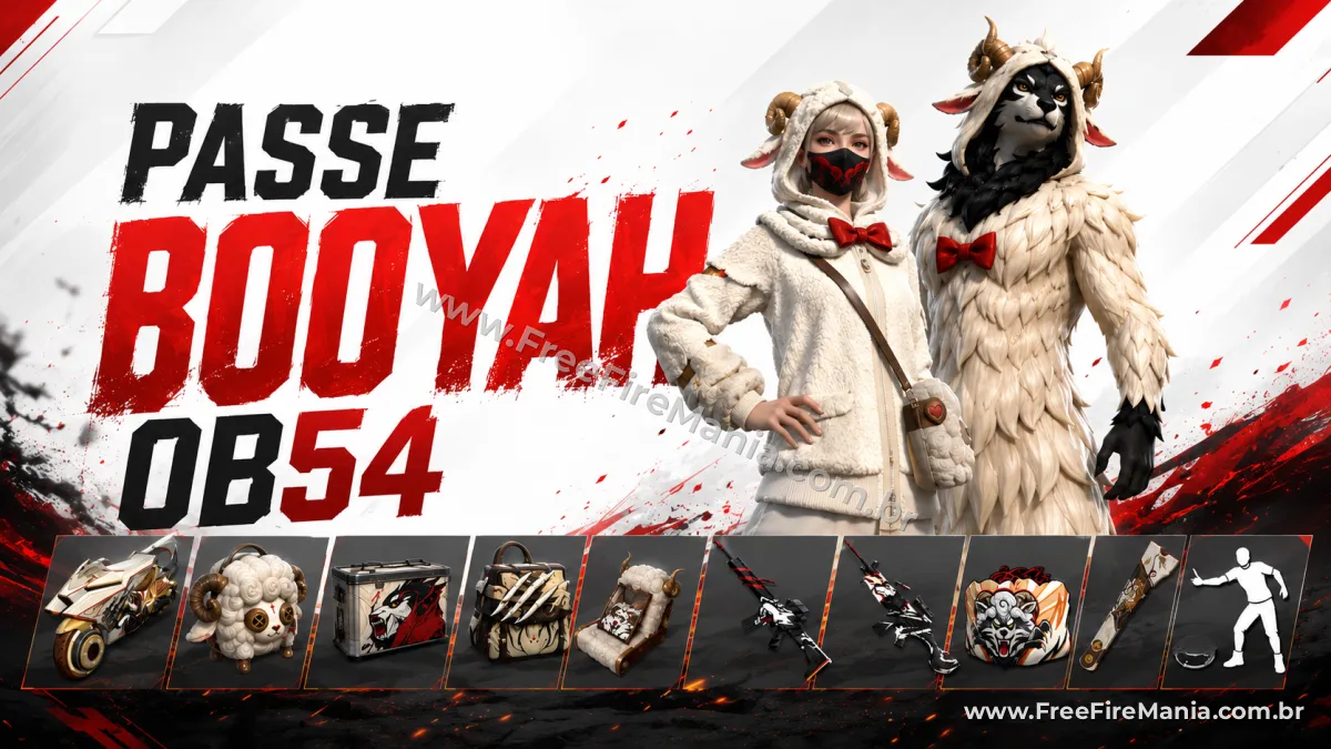 Passe Booyah da atualização OB54 do Free Fire com tema de carneiro e recompensas vazadas