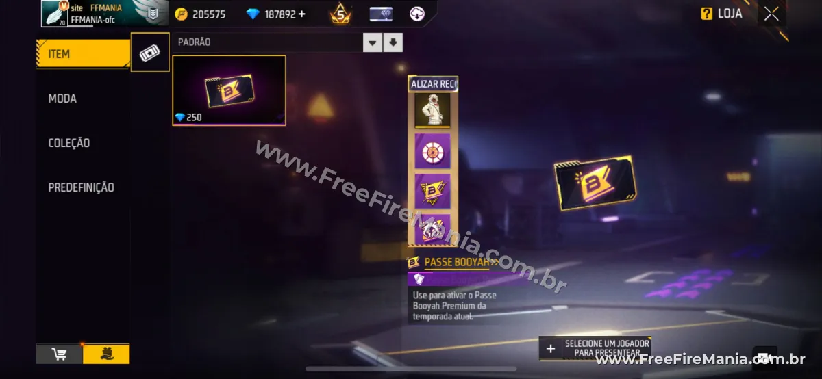 Passe Booyah Premium dispon&iacute;vel novamente na loja de presentes do Free Fire