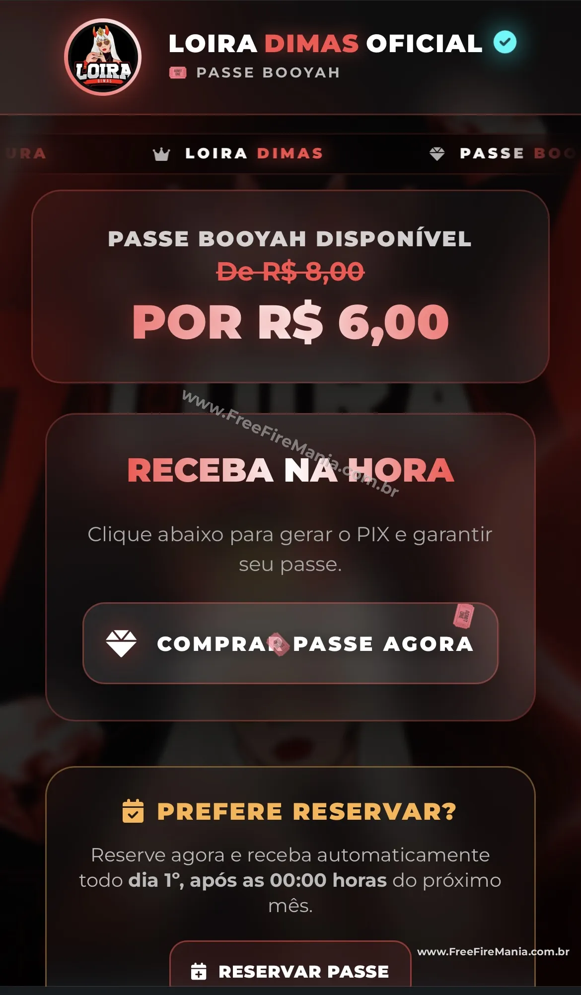 Passe do Free Fire vendido informalmente nas redes sociais