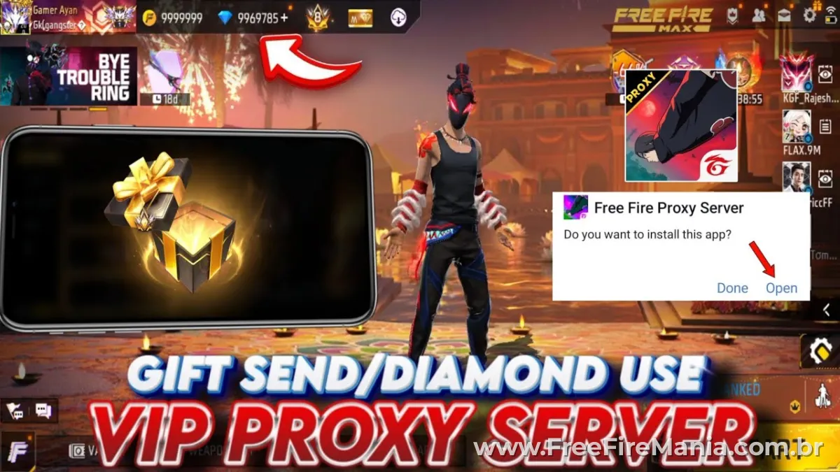 Warning icon representing unsafe third-party Free Fire download sites