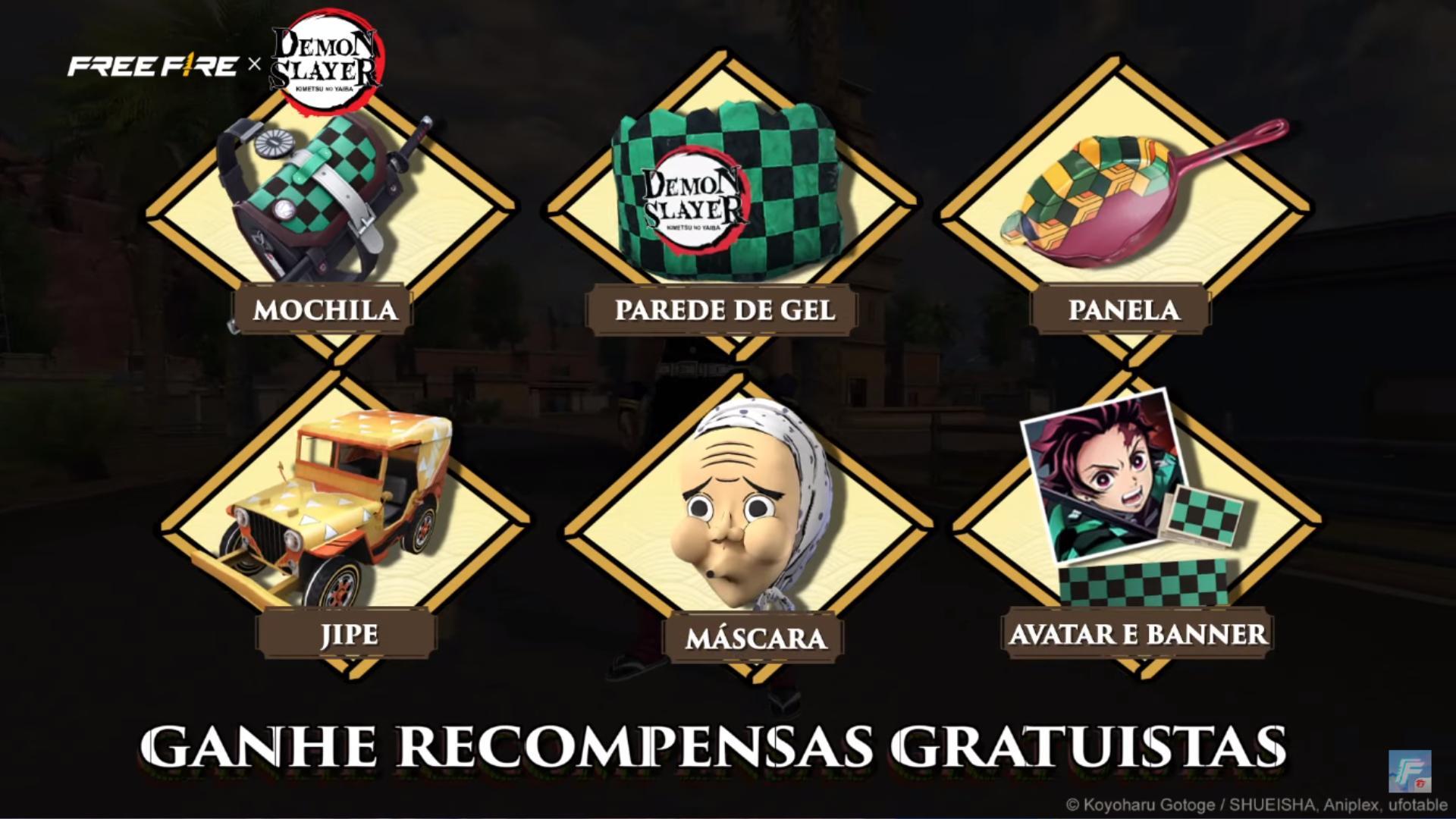 URGENTEE!! RESGATE AS RECOMPENSAS DA PARCERIA DEMON SLAYER, SKINS DE GRAÇA  E MAIS NO FREE FIRE 