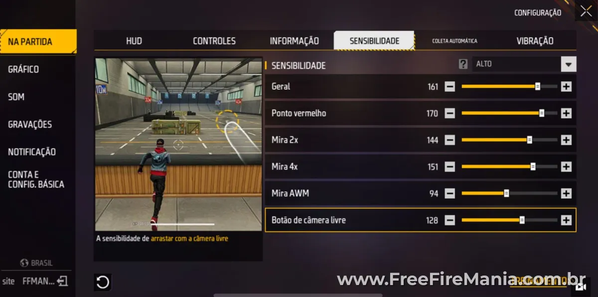 Configuração de sensibilidade no Free Fire após atualização de março de 2026