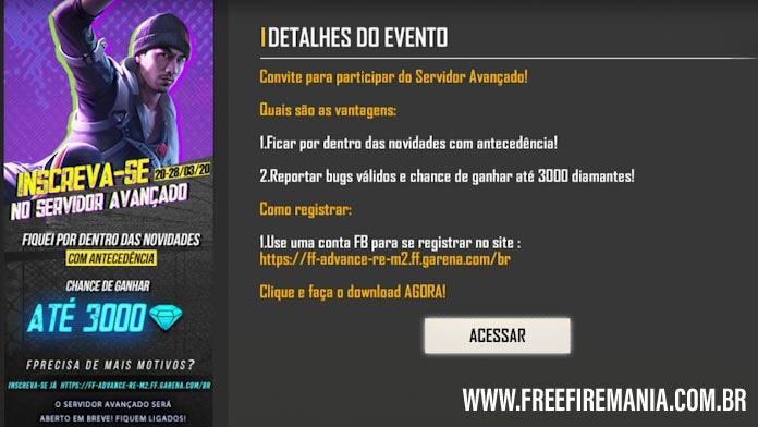 Servidor Avançado do Free Fire: Garena abre FF Advance em março de