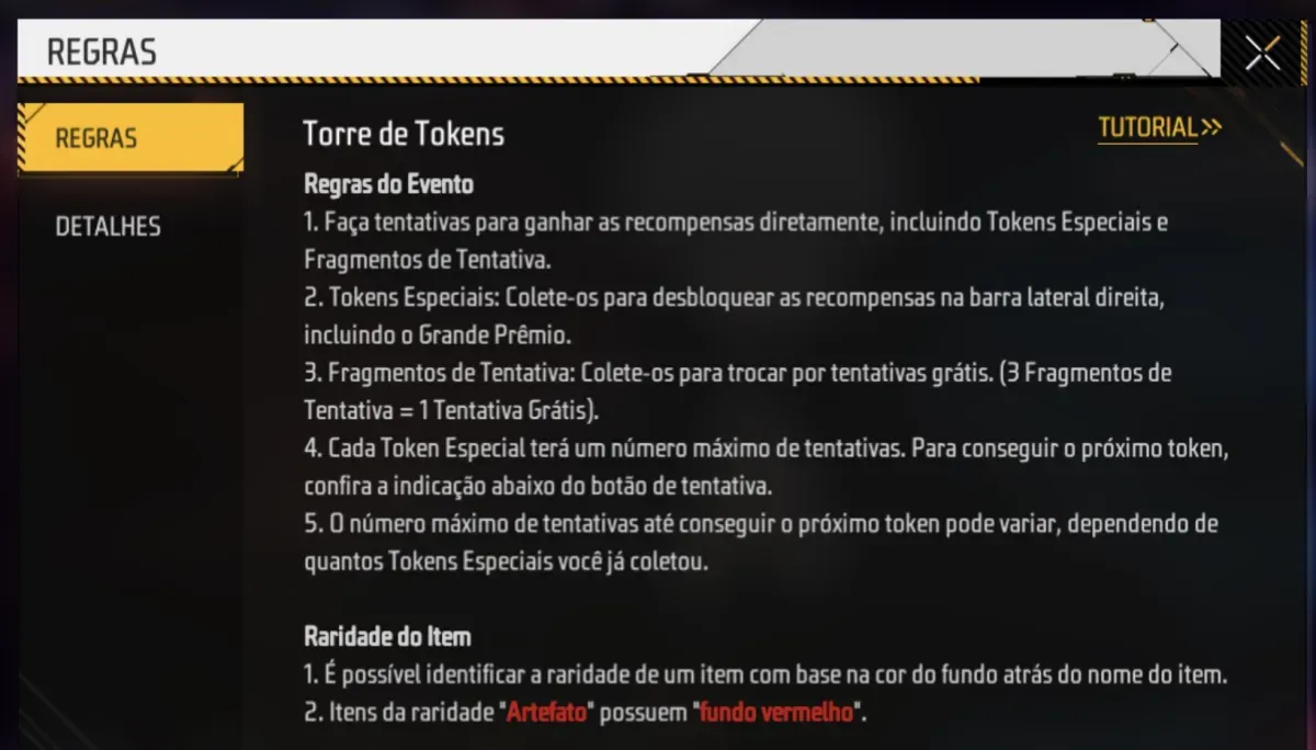 Regras do evento Torre de Tokens do Free Fire com a skin do Gojo