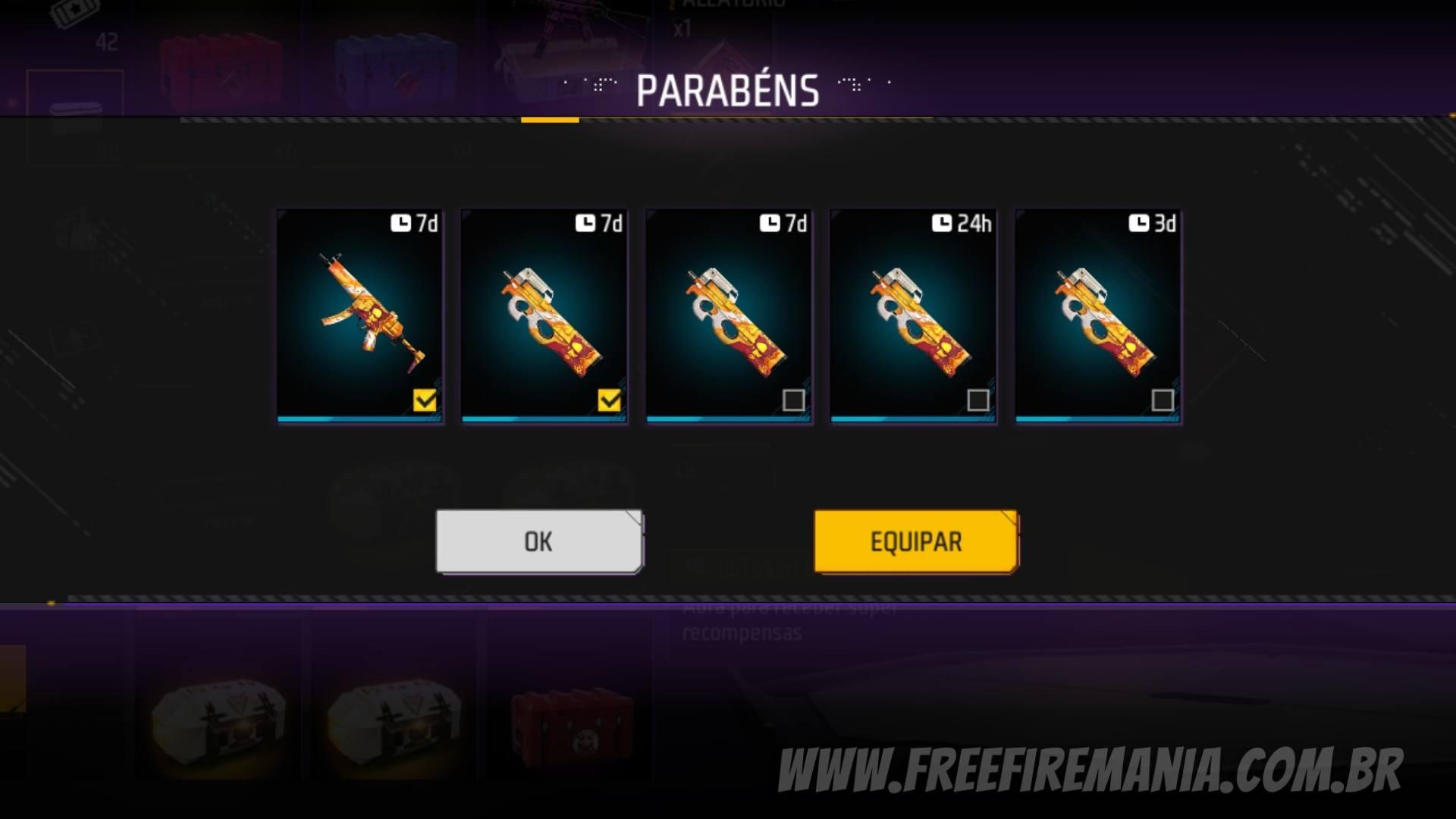 Skins de armas temporárias no Free Fire