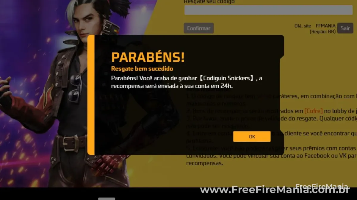 Campanha da SNICKERS no Free Fire com skin exclusiva e codiguin
