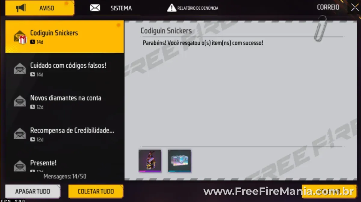 Ativação do Código Snickers Free Fire COM BR