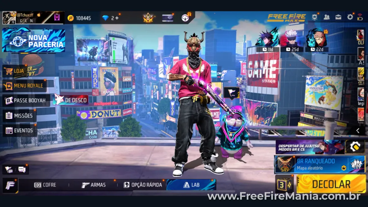 Tela de configurações do Free Fire mostrando opção de desconectar de todos os dispositivos