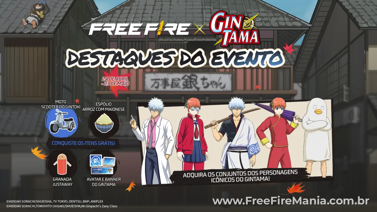 Todos os itens da parceria Free Fire x Gintama