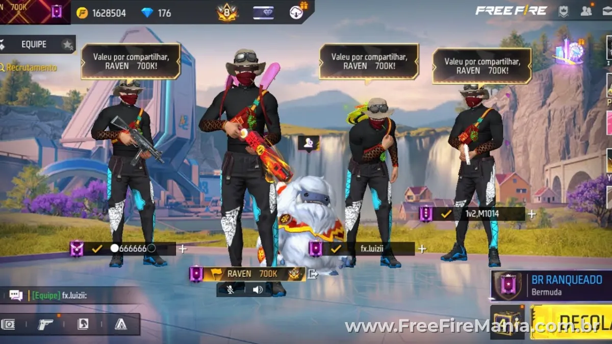 Sistema Prime Free Fire compartilhamento de skins outfit sharing