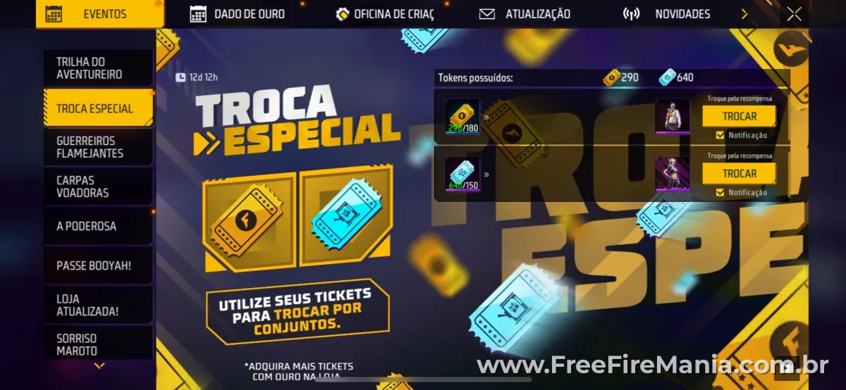 Sistema de troca de Tikens no Free Fire