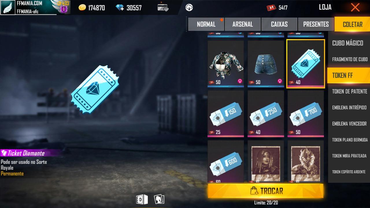 Trocando Tickets do Diamante Royale por Token da Guilda