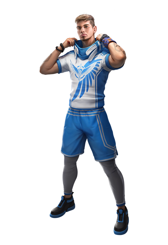 Imagem completa do personagem Luqueta no Free Fire com habilidade Goleada