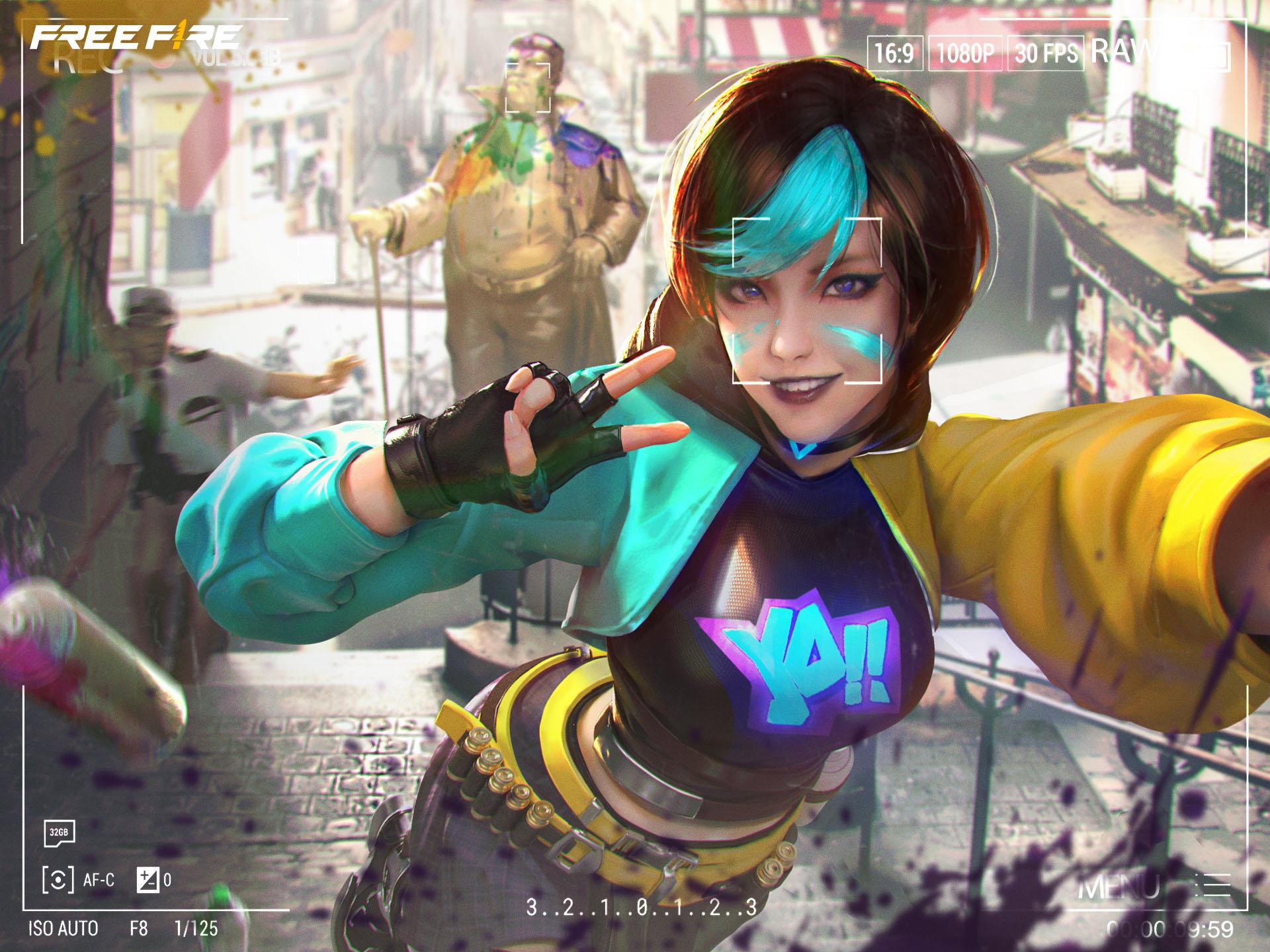 Steffie no Free Fire com habilidade Abrigo de Tinta