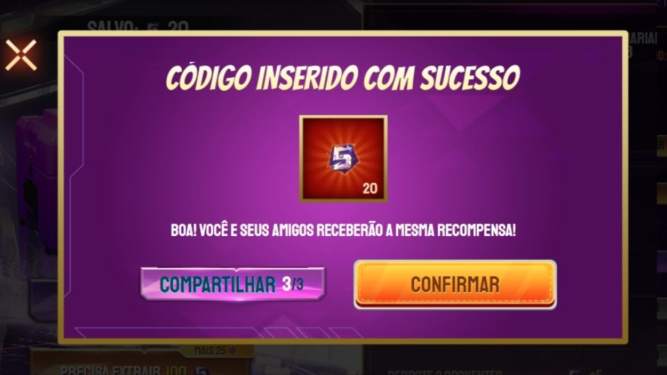 Compartilhar código no Free Fire