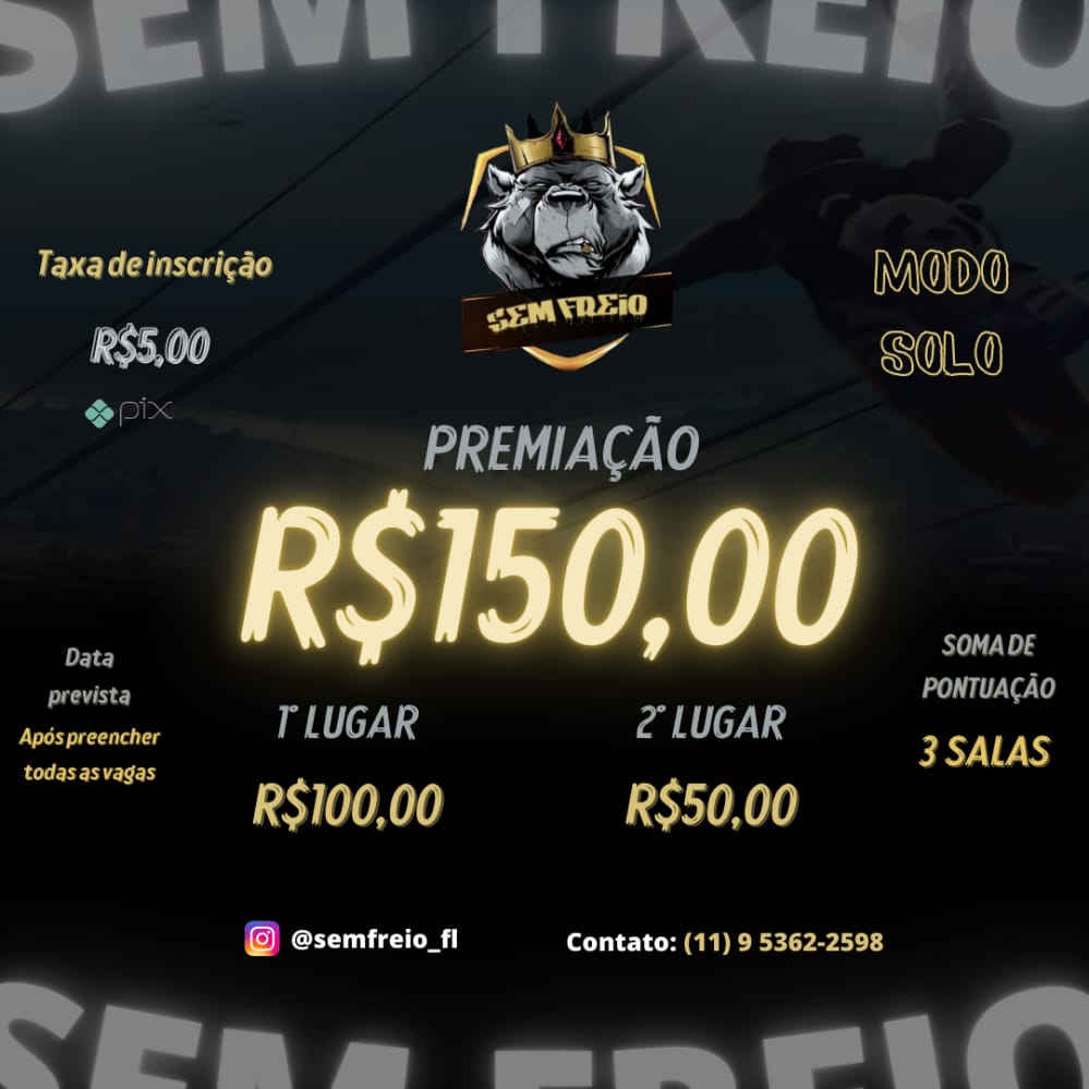 3 vagas pra jogar agora!,link da sala nos comentários., Free Fire