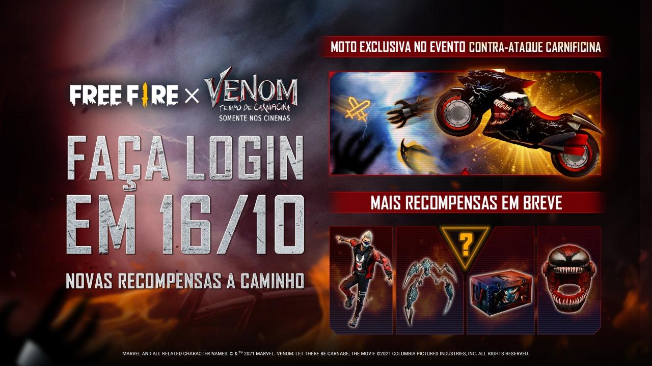 "Contra-ataque Carnificina", da parceria Garena Free Fire x Venom trará  mais recompensas gratuitas