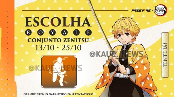 Imagem da notícia sobre Conjunto Zenitsu no Escolha Royale do Free Fire