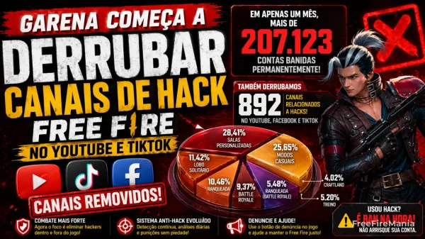 Garena derriba 892 canales de hack de Free Fire en YouTube y TikTok
