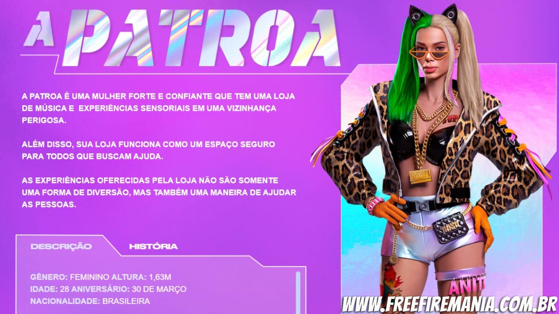 A Patroa Free Fire: como conseguir, descrição, história e tudo sobre Anitta no FF